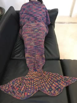 Chic Quality Colorful Printed Warmth Wool Knitted Mermaid Tail Design Blanket