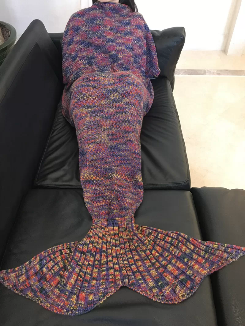 Chic Quality Colorful Printed Warmth Wool Knitted Mermaid Tail Design Blanket