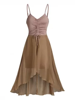 Chiffon Insert Cinched High Low Dress