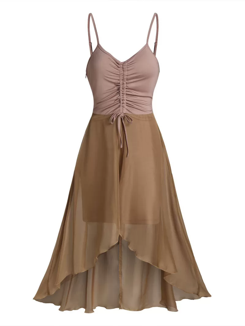Chiffon Insert Cinched High Low Dress