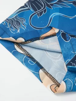 Chinese Dragon Print Kimono And Drawstring Beach Shorts Set