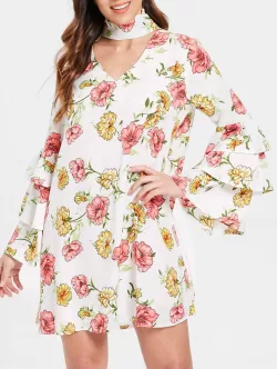 Choker Neck Floral Dress