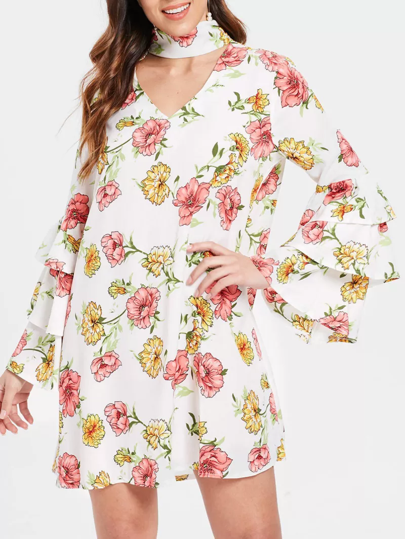 Choker Neck Floral Dress