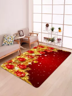 Christmas Ball Gold Leaves Pattern Non-slip Area Rug