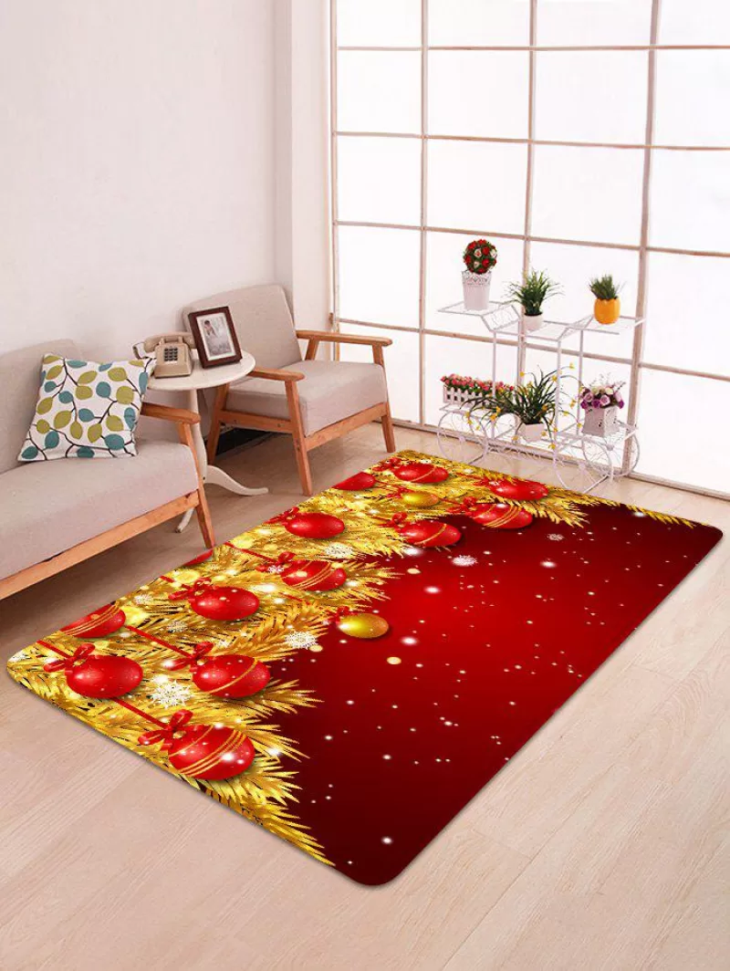Christmas Ball Gold Leaves Pattern Non-slip Area Rug