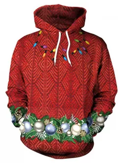 Christmas Ball Print Long Sleeve Hoodie