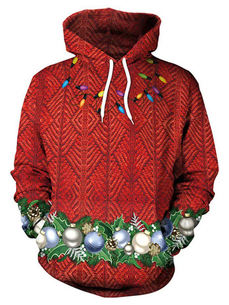 Christmas Ball Print Long Sleeve Hoodie