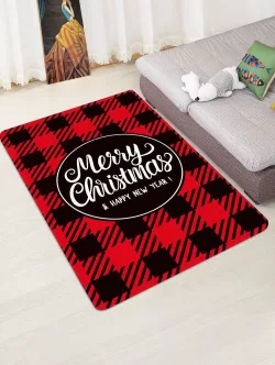 Christmas Plaid Letter Print Floor Rug