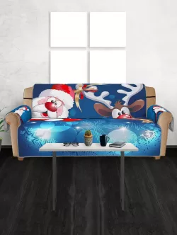 Christmas Santa Claus Elk Sleigh Pattern Couch Cover