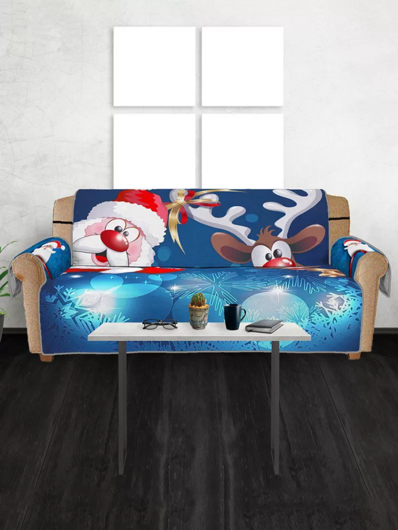 Christmas Santa Claus Elk Sleigh Pattern Couch Cover