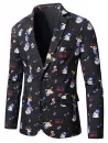 Christmas Santa Claus Snowman Animal Print Lapel Side Slit Blazer