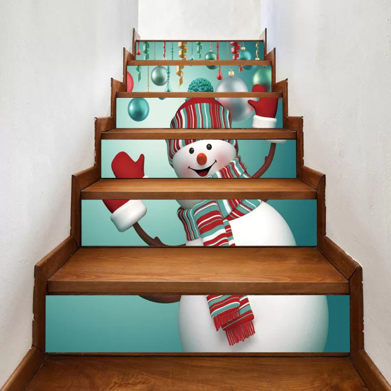 Christmas Snowman Baubles Pattern Stair Stickers