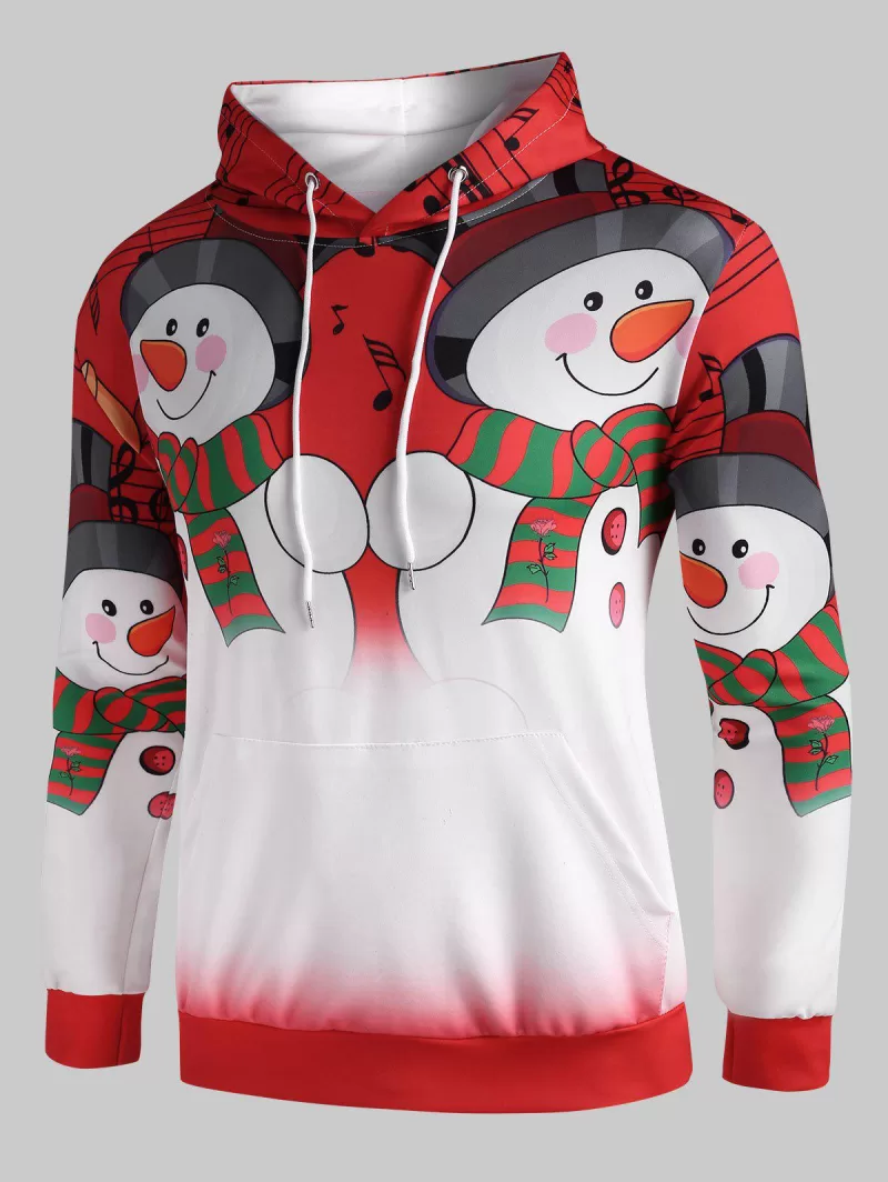 Christmas Snowmen Music Notes Print Pullover Hoodie