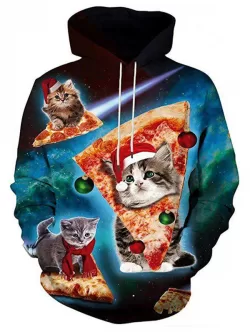 Christmas Star Cat 3d Digital Print Sweater Men's Hooded Pullover