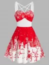 Christmas Tree Elk Snowflake Print Sleeveless Strappy Dress