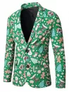 Christmas Tree Snowflake Snowman Print Lapel Side Slit Blazer