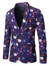 Christmas Tree Snowman Print Lapel Side Slit Blazer