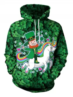 Clover And Unicorn Pattern Pullover Hoodie