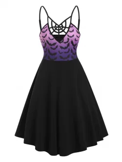 Cobweb Ombre Bats Print Hallowmas Cami Dress