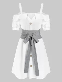 Cold Shoulder Button Through Belted Dress