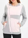 Color Block Zip Up Pocket Hoodie