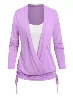 Colorblock Cinched Surplice Blouson T Shirt