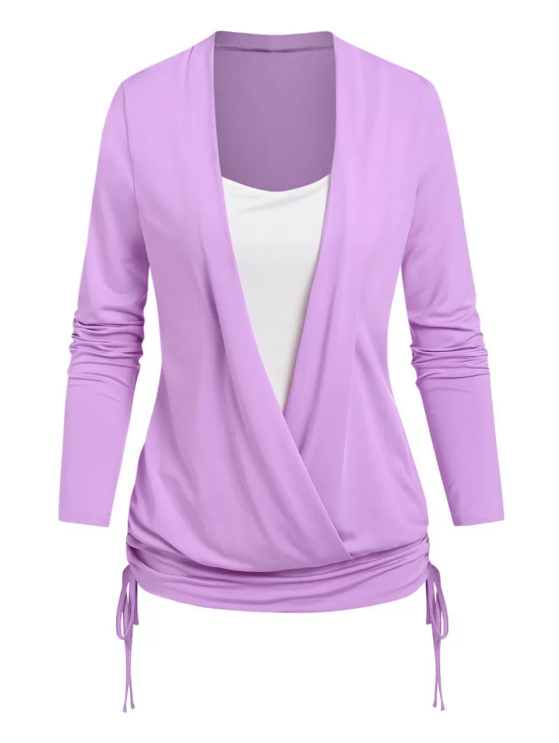 Colorblock Cinched Surplice Blouson T Shirt