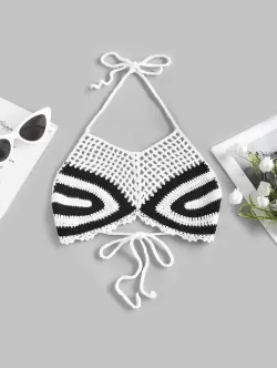 Colorblock Crochet Halter Crop Tank Top