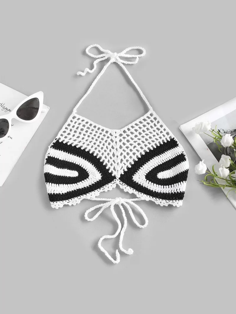 Colorblock Crochet Halter Crop Tank Top