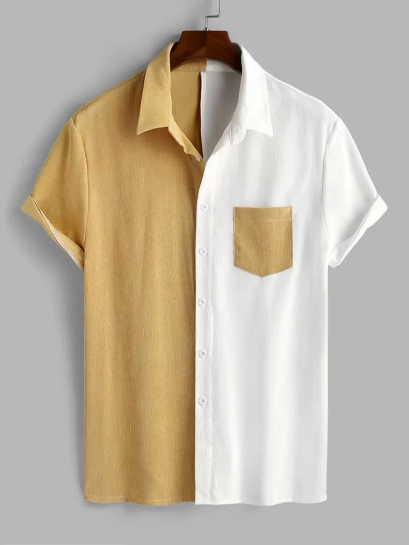 Colorblock Texture Corduroy Shirt