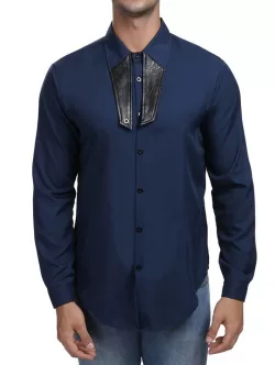 Contrast Color Turn Down Collar Shirt