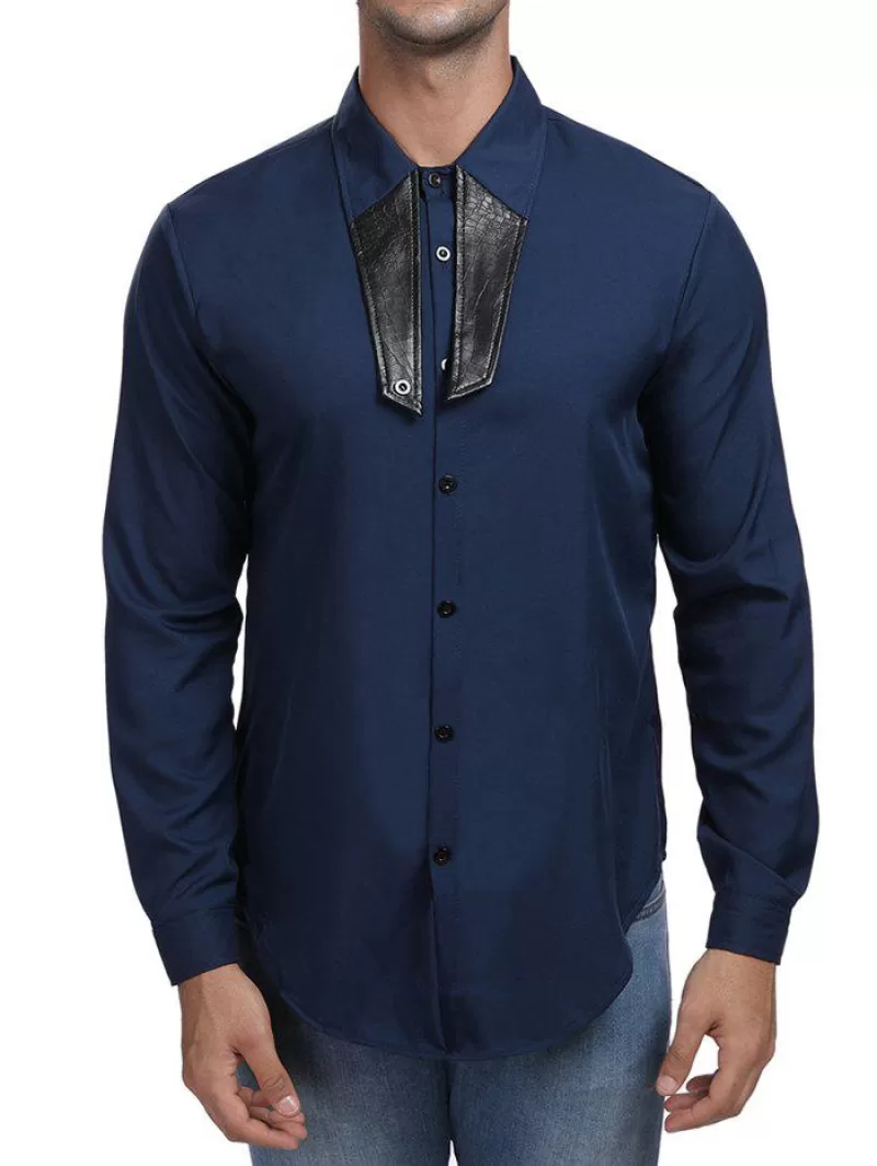Contrast Color Turn Down Collar Shirt