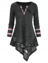 Contrast Lace Up Lace Panel Asymmetric T Shirt