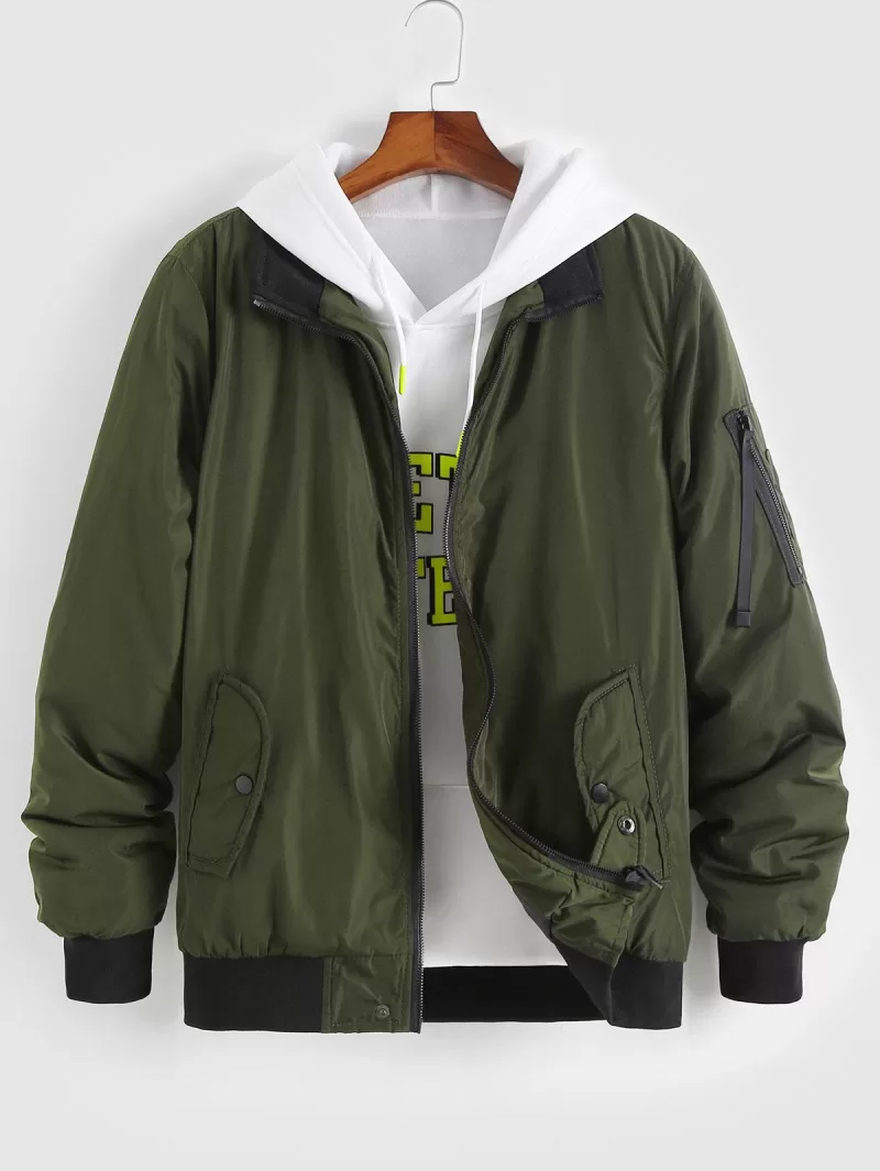 Contrasting Hem Padded Zip Jacket