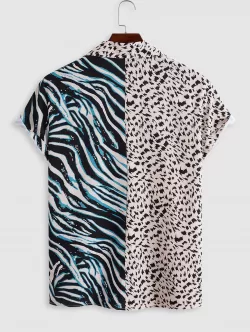 Contrasting Leopard And Zebra Printed Front Pocket Shirt