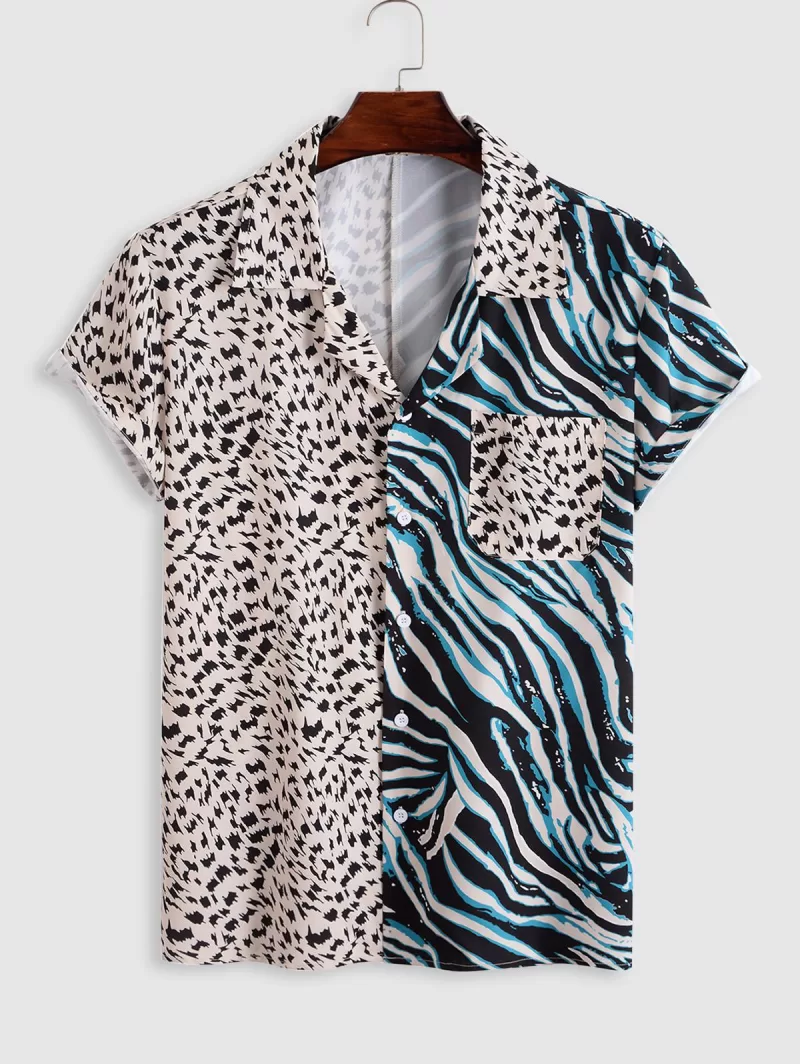 Contrasting Leopard And Zebra Printed Front Pocket Shirt