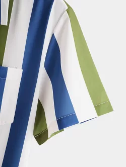 Contrasting Stripe Print Pocket Button Up Short Sleeve Shirt
