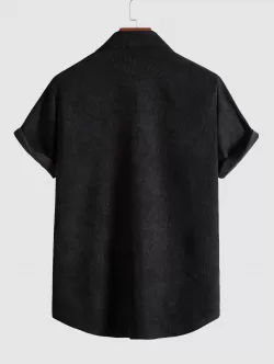 Corduroy Button Up Fake Pocket Short Sleeve Shirt