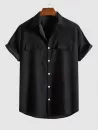 Corduroy Button Up Fake Pocket Short Sleeve Shirt