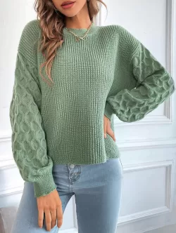 Crewneck Honeycomb-knit Sleeve Sweater