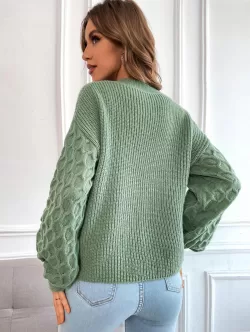 Crewneck Honeycomb-knit Sleeve Sweater