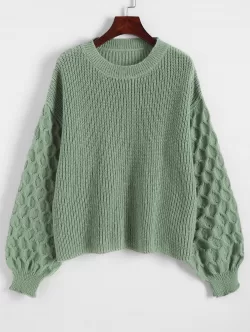 Crewneck Honeycomb-knit Sleeve Sweater
