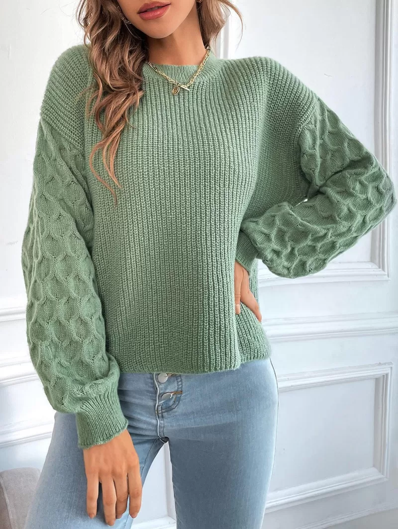 Crewneck Honeycomb-knit Sleeve Sweater