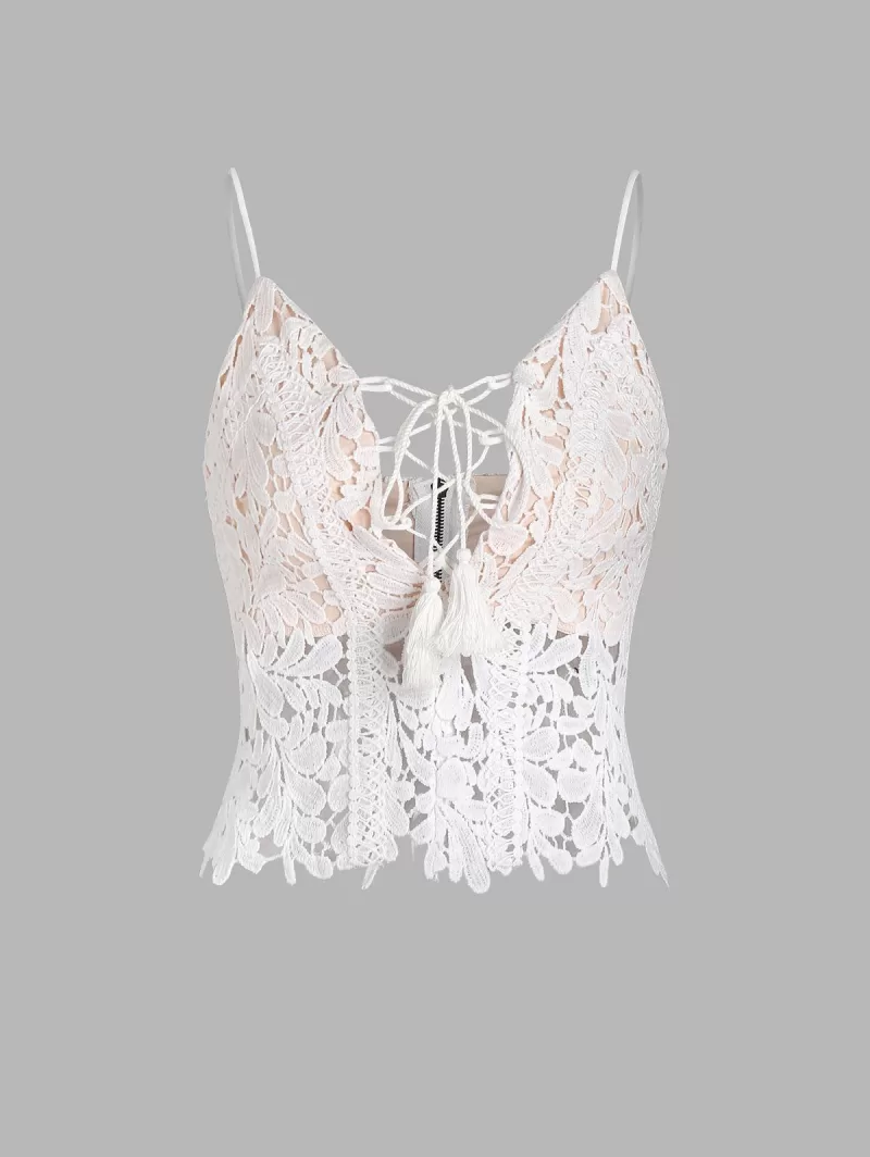 Crochet Insert Lace Up Camisole