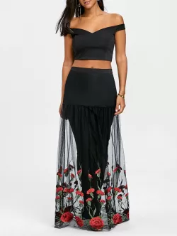Crop Top With Tiered Tulle Flower Skirt