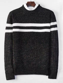 Cross Stripe Contrast Color Pullover Knit Sweater