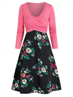 Crossover Top And Floral Print Cami Dress Set