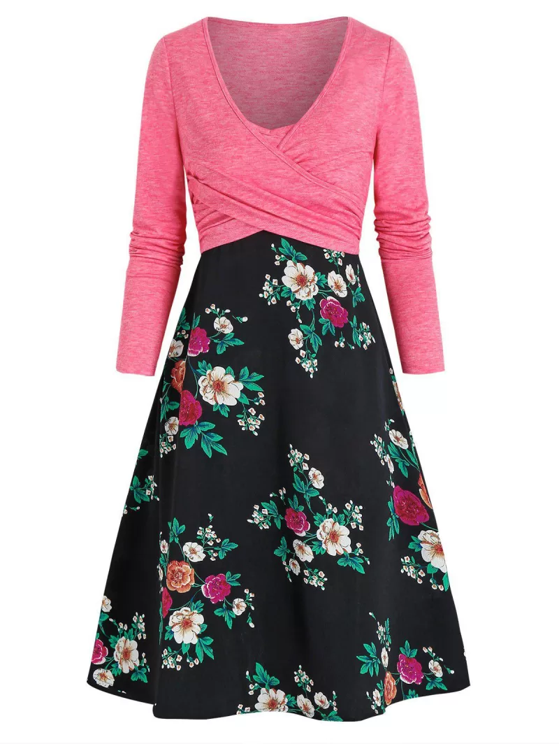 Crossover Top And Floral Print Cami Dress Set