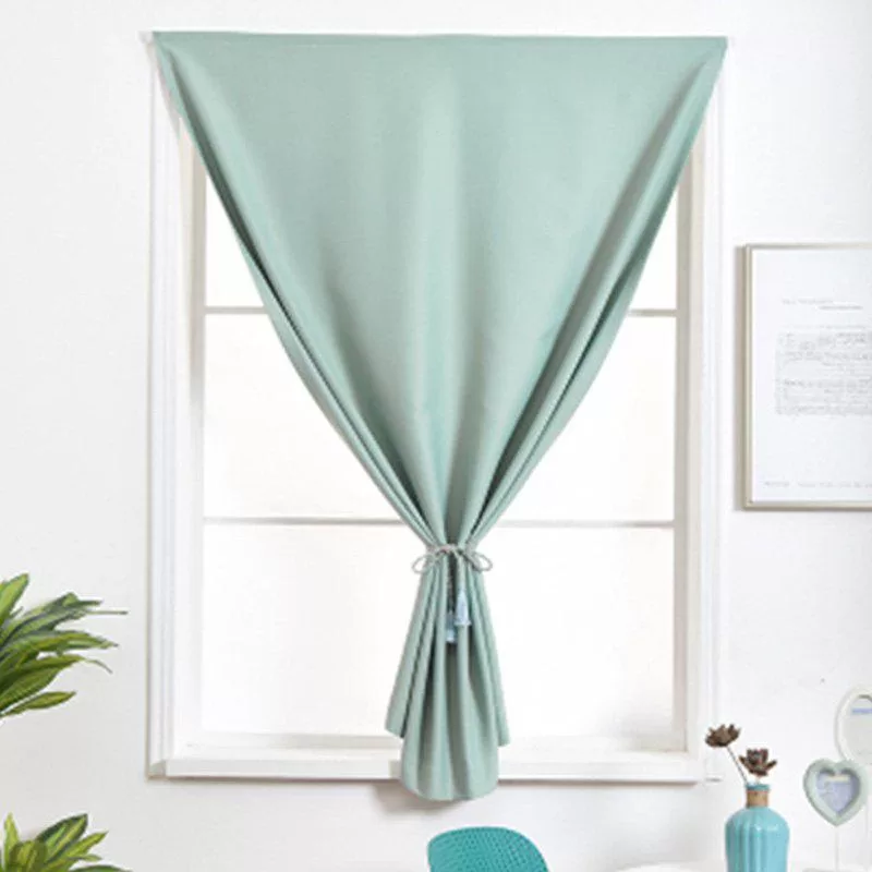 Curtain Finished Simple Solid Color Shading Free Punch Short Curtain