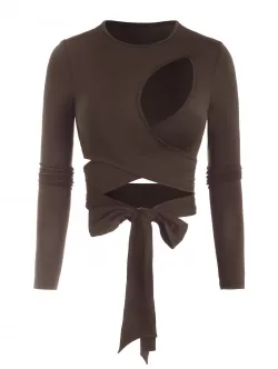 Cutout Cross Tied Long Sleeve Tee